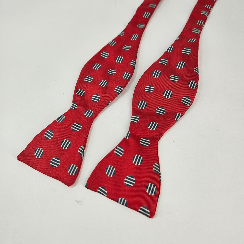Vintage Adjustolox Red Polka Dot Self Tie Bow Tie Mens Silk Geometric Pattern